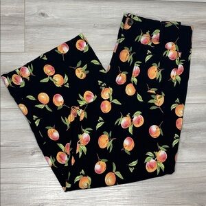 Anthropologie Black Wide Leg Pants with Peach Print